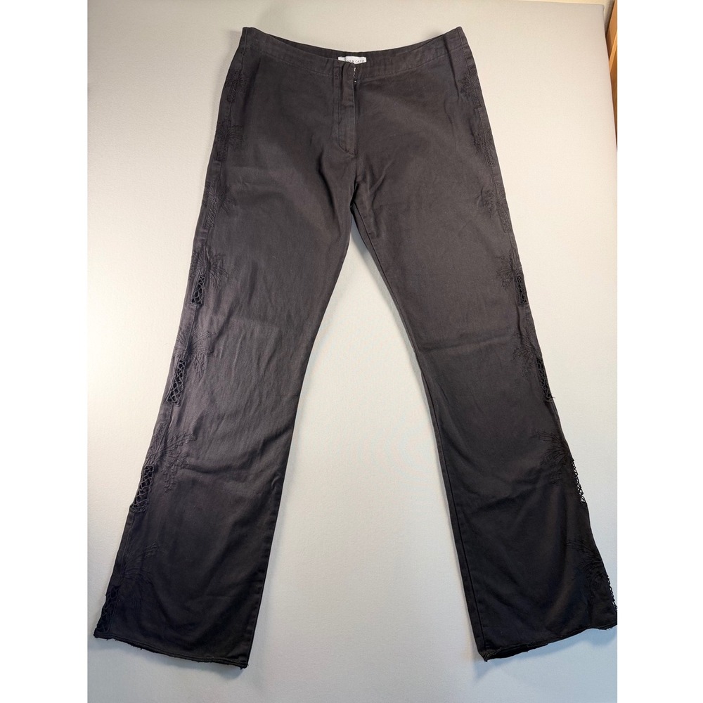 Tamara Catz Black Embroidered Side Cut Out Pineapple Pants Womens 6 Boho Resort